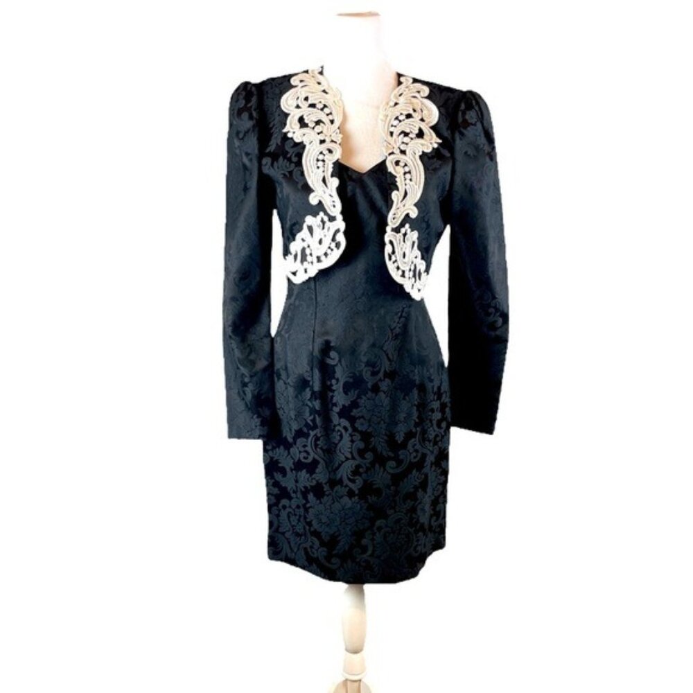Vintage Scott McClintock 2PC Black Dress & Embroidered Matador Jacket Size 4